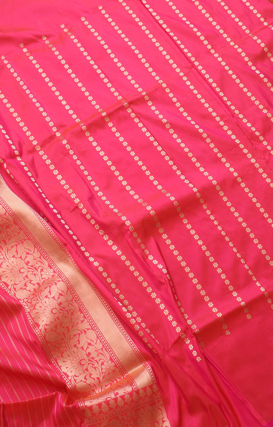 Pink Shot Banarasi Handloom Pure Katan Silk Kadwa Saree - Luxurion World