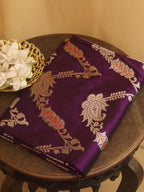 Purple Banarasi Handloom Pure Katan Silk Kadwa Saree - Luxurion World