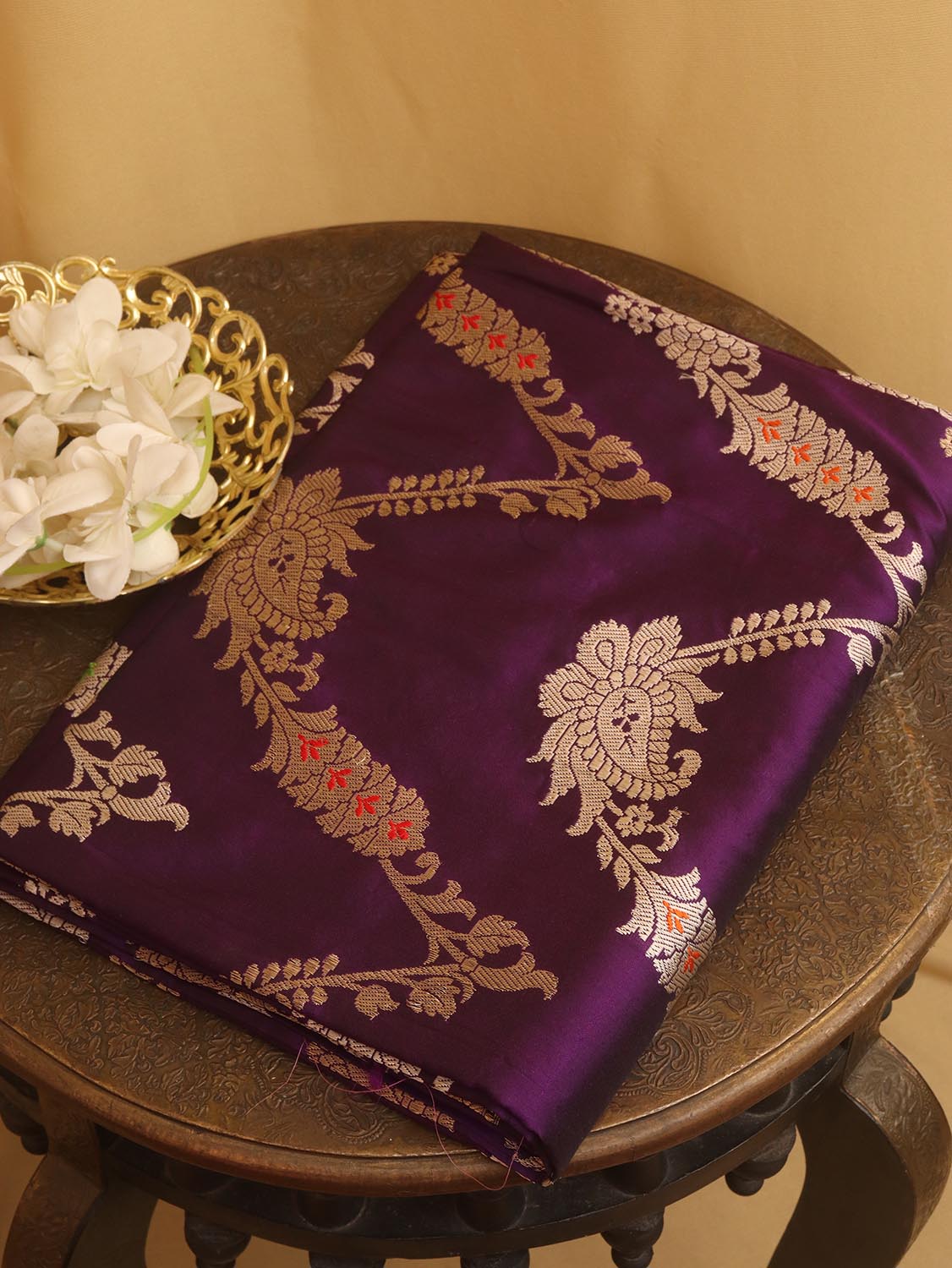 Purple Banarasi Handloom Pure Katan Silk Kadwa Saree - Luxurion World