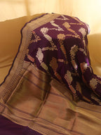 Purple Banarasi Handloom Pure Katan Silk Kadwa Saree - Luxurion World