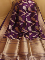 Purple Banarasi Handloom Pure Katan Silk Kadwa Saree - Luxurion World