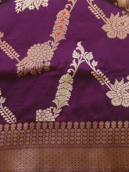 Purple Banarasi Handloom Pure Katan Silk Kadwa Saree - Luxurion World