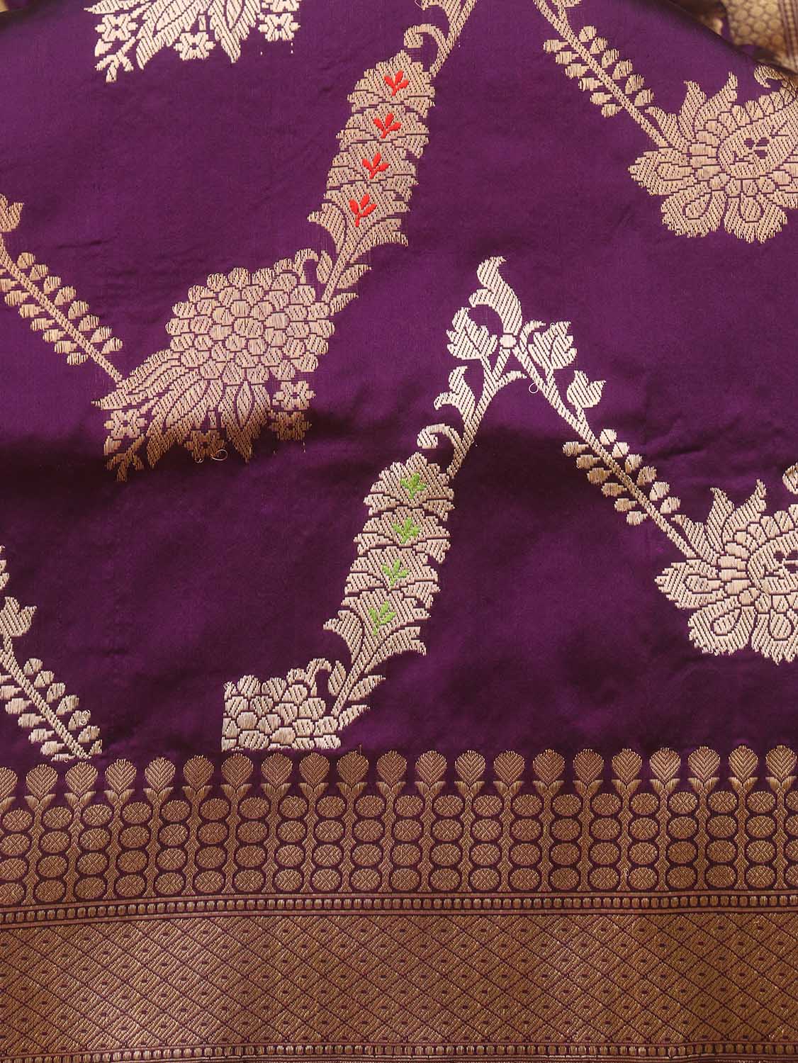 Purple Banarasi Handloom Pure Katan Silk Kadwa Saree - Luxurion World