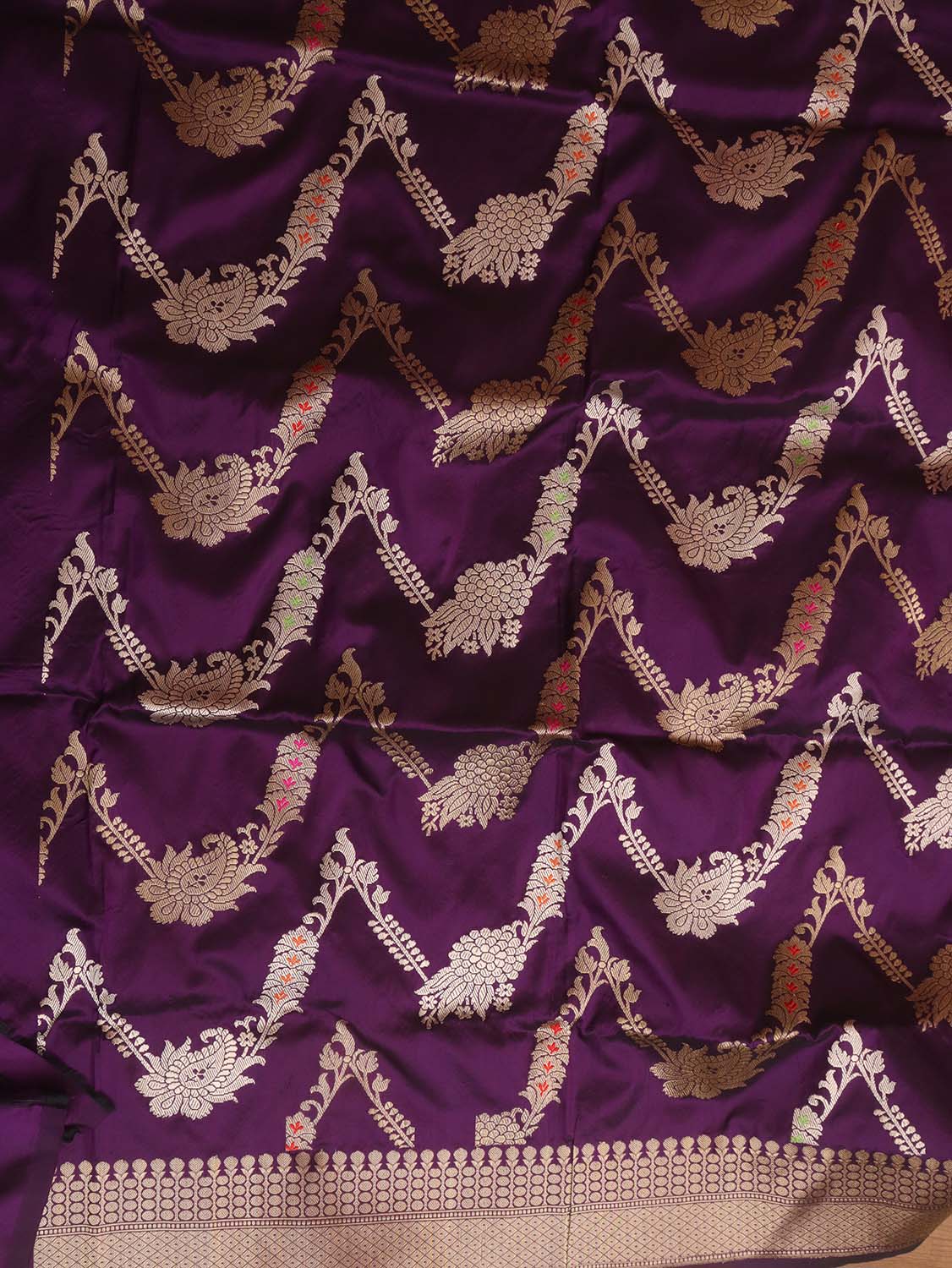 Purple Banarasi Handloom Pure Katan Silk Kadwa Saree - Luxurion World