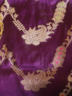 Purple Banarasi Handloom Pure Katan Silk Kadwa Saree - Luxurion World