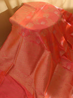 Peach And Pink Banarasi Handloom Pure Katan Silk Kadwa Saree - Luxurion World