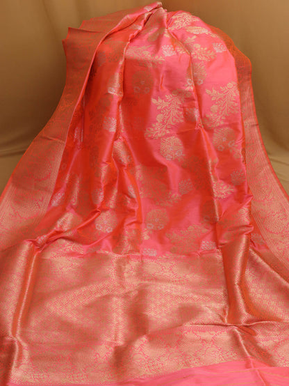 Peach And Pink Banarasi Handloom Pure Katan Silk Kadwa Saree - Luxurion World