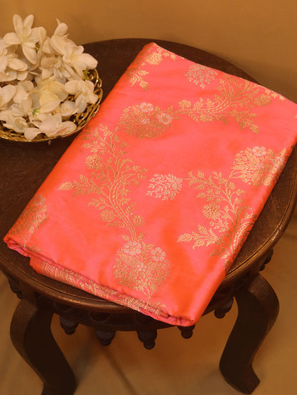 Peach And Pink Banarasi Handloom Pure Katan Silk Kadwa Saree - Luxurion World