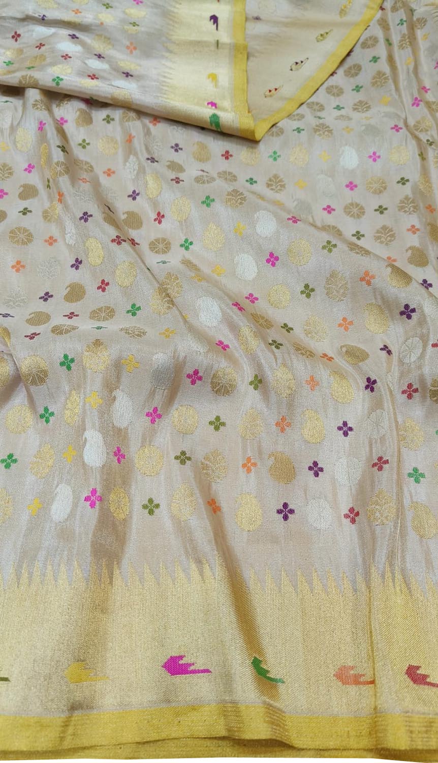 Pastel Banarasi Pure Katan Silk Handloom Meenakari Saree - Luxurion World