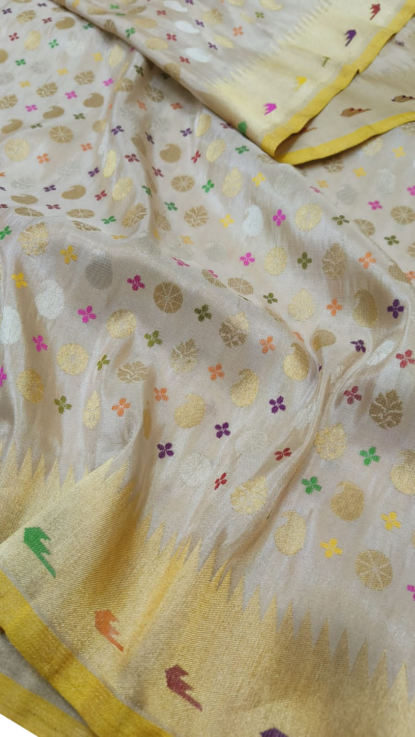 Pastel Banarasi Pure Katan Silk Handloom Meenakari Saree - Luxurion World