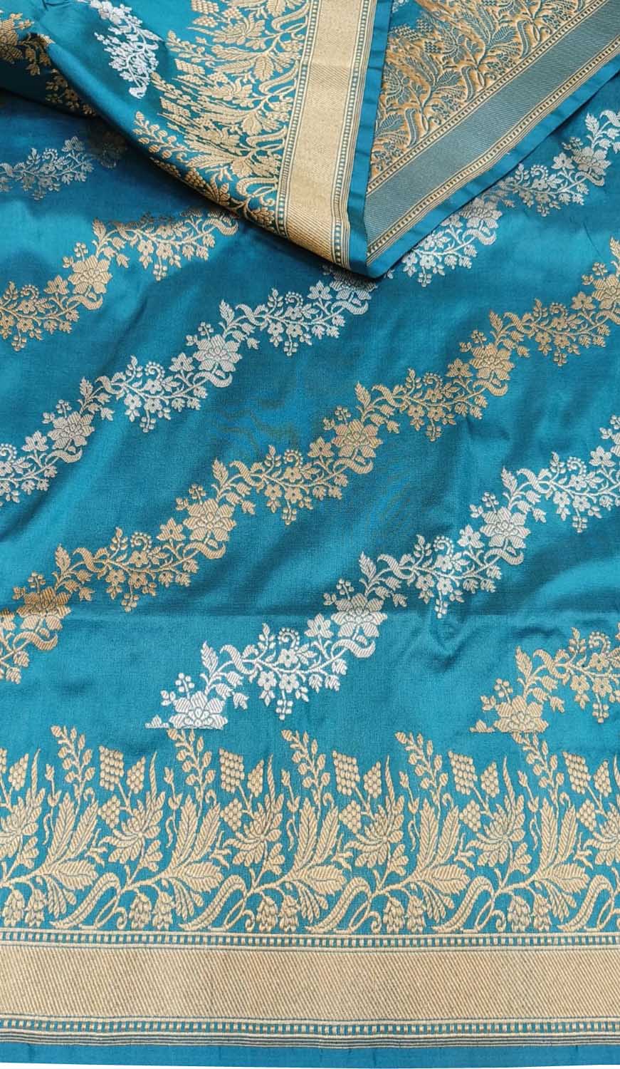Blue Banarasi Pure Katan Silk Handloom Sona Roopa Saree - Luxurion World