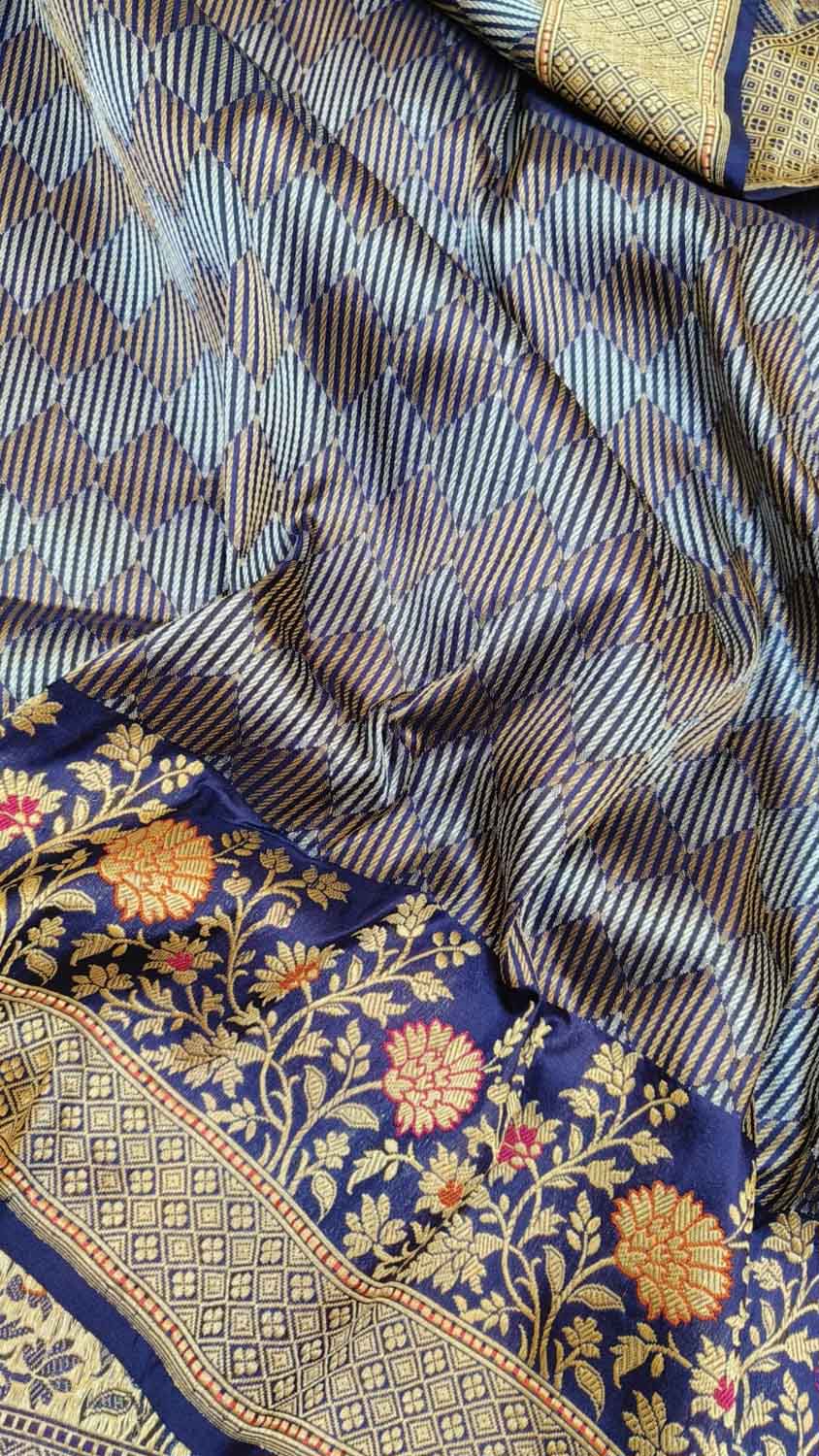 Blue Banarasi Pure Katan Silk Handloom Saree - Luxurion World