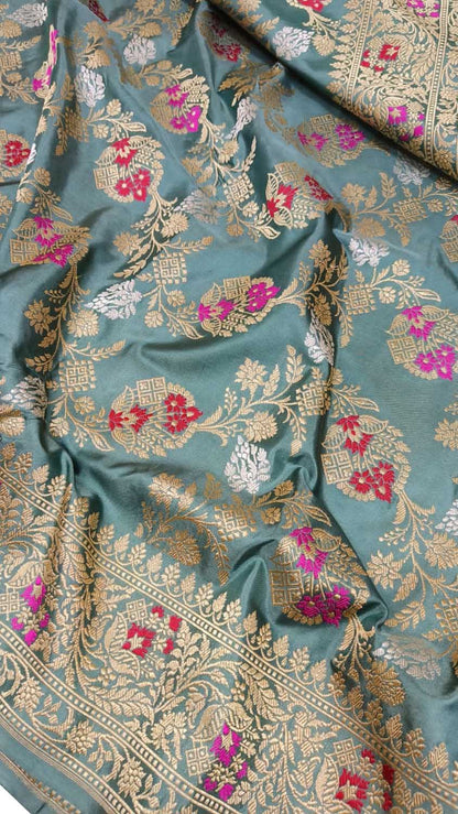Blue Banarasi Pure Katan Silk Handloom Meenakari Saree - Luxurion World
