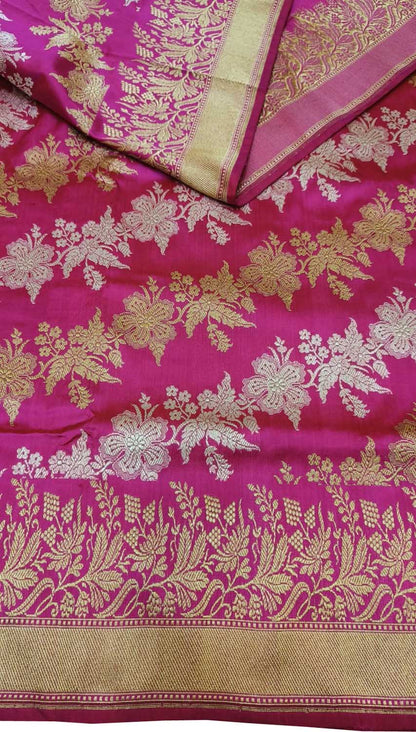 Pink Banarasi Pure Katan Silk Handloom Sona Roopa Saree - Luxurion World