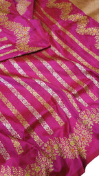 Pink Banarasi Pure Katan Silk Handloom Stripe Design Saree - Luxurion World