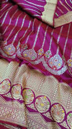 Pink Banarasi Pure Katan Silk Handloom Stripe Design Saree - Luxurion World