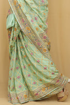 Green Banarasi Handloom Pure Georgette Meenakari Saree - Luxurion World