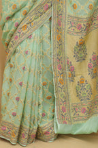 Green Banarasi Handloom Pure Georgette Meenakari Saree - Luxurion World