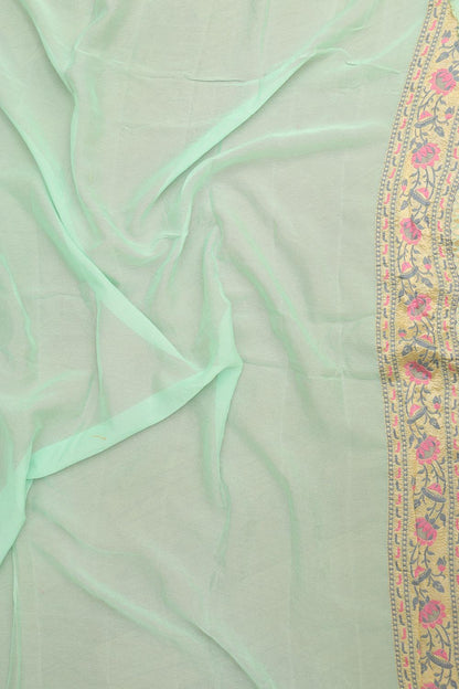 Green Banarasi Handloom Pure Georgette Meenakari Saree - Luxurion World