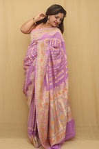 Purple Banarasi Handloom Pure Georgette Meenakari Saree - Luxurion World