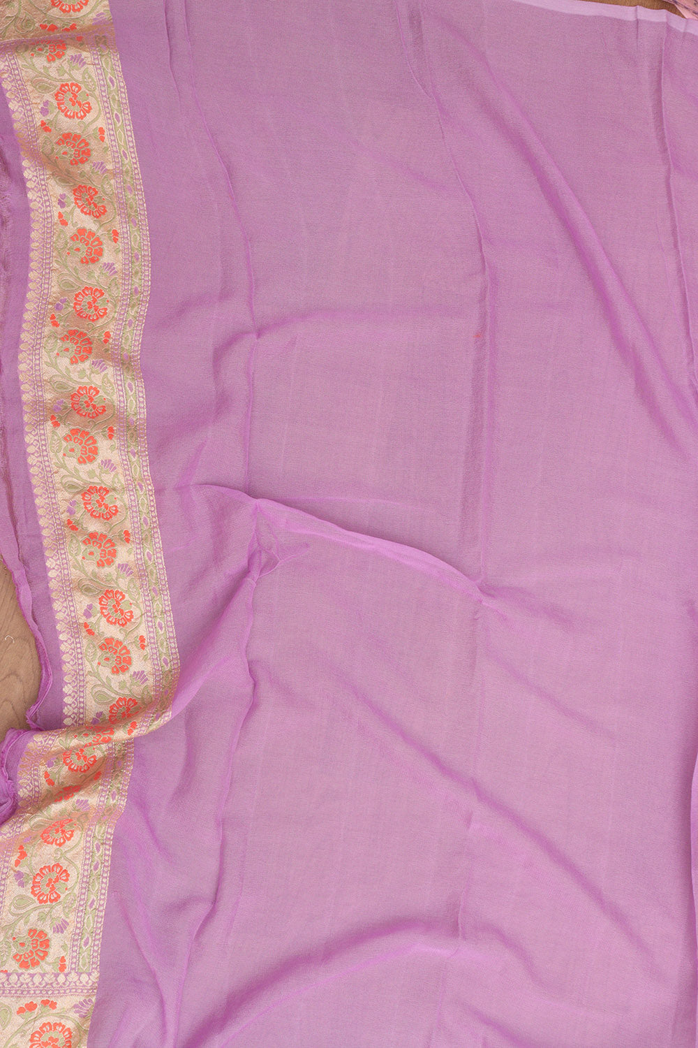 Purple Banarasi Handloom Pure Georgette Meenakari Saree - Luxurion World