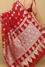 Red Banarasi Handloom Pure Georgette Sona Roopa Saree - Luxurion World