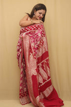 Pink And Red Banarasi Handloom Pure Georgette Saree - Luxurion World