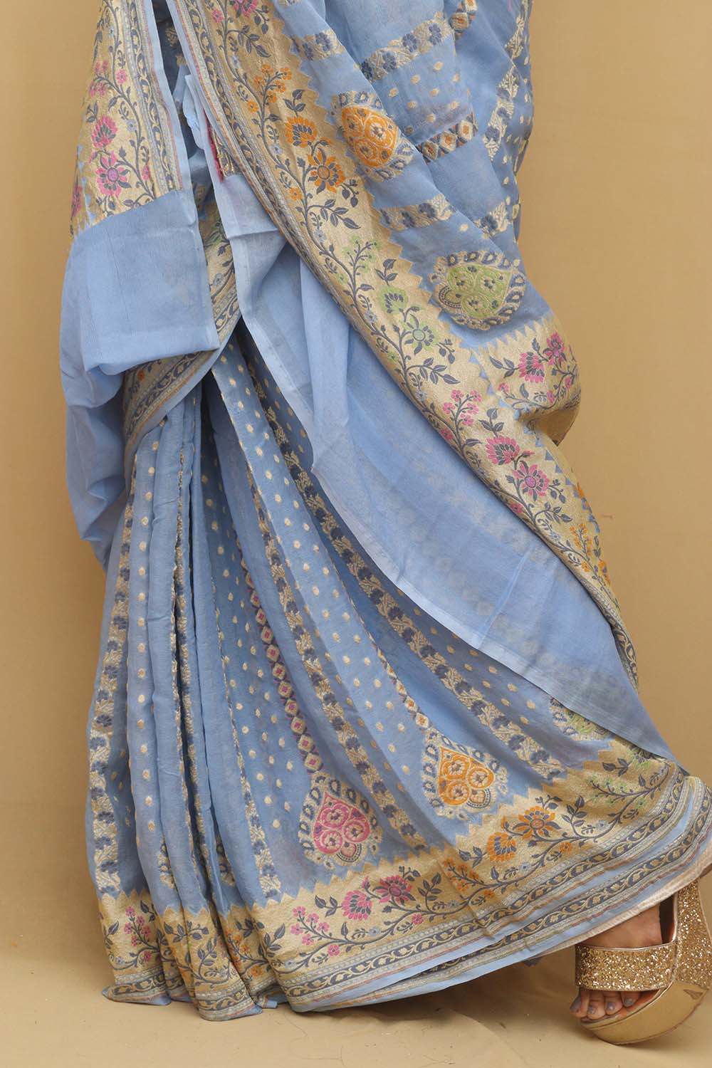 Blue Banarasi Handloom Pure Georgette Meenakari Saree - Luxurion World