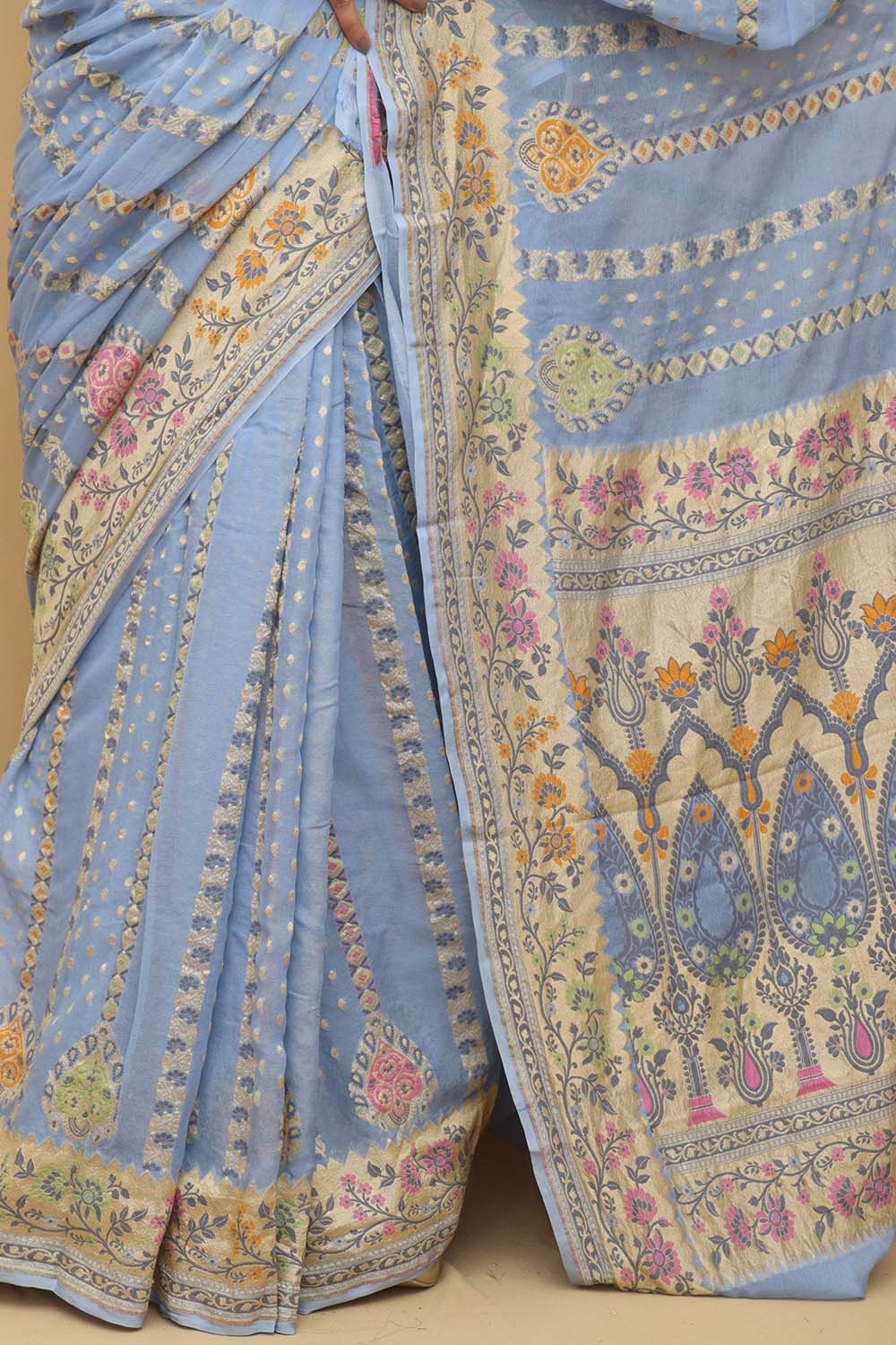 Blue Banarasi Handloom Pure Georgette Meenakari Saree - Luxurion World