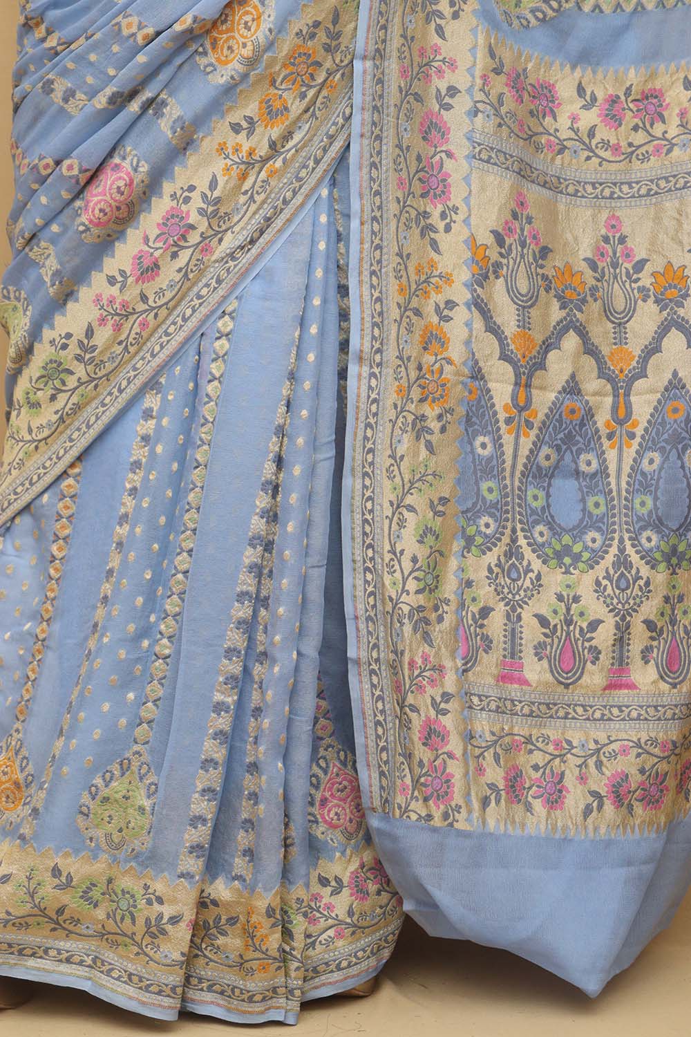 Blue Banarasi Handloom Pure Georgette Meenakari Saree - Luxurion World