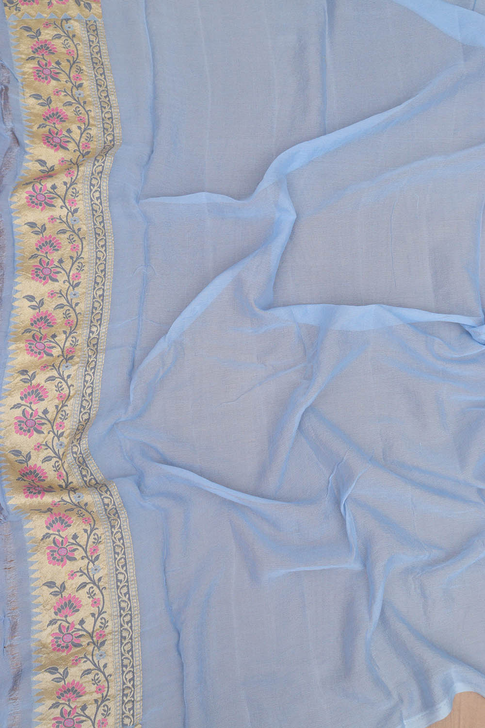 Blue Banarasi Handloom Pure Georgette Meenakari Saree - Luxurion World