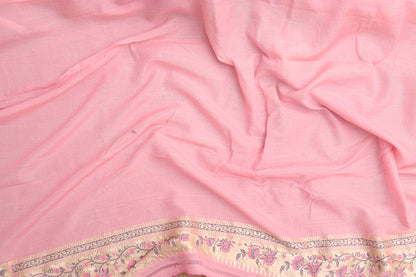 Pink Handloom Banarasi Pure Moonga Silk Meenakari Saree - Luxurion World
