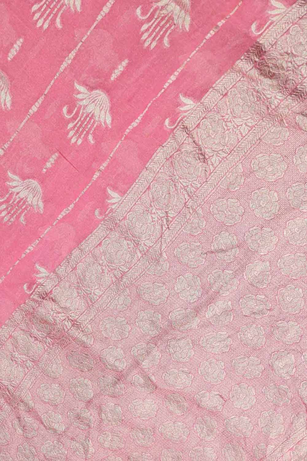 Beautiful Pink Handloom Banarasi Pure Tissue Georgette Saree - Luxurion World