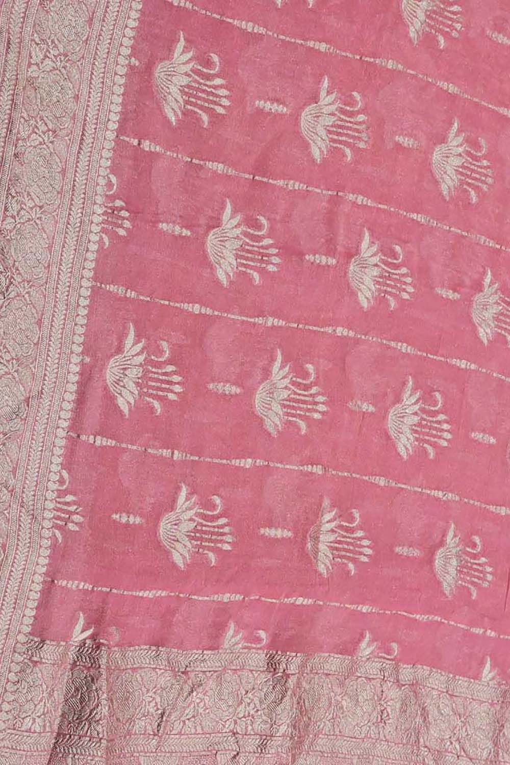 Beautiful Pink Handloom Banarasi Pure Tissue Georgette Saree - Luxurion World