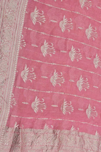 Beautiful Pink Handloom Banarasi Pure Tissue Georgette Saree - Luxurion World