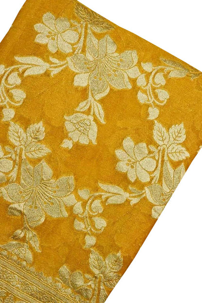 Stunning Yellow Handloom Banarasi Pure Tissue Georgette Saree - Luxurion World