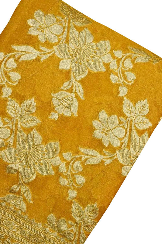 Stunning Yellow Handloom Banarasi Pure Tissue Georgette Saree - Luxurion World