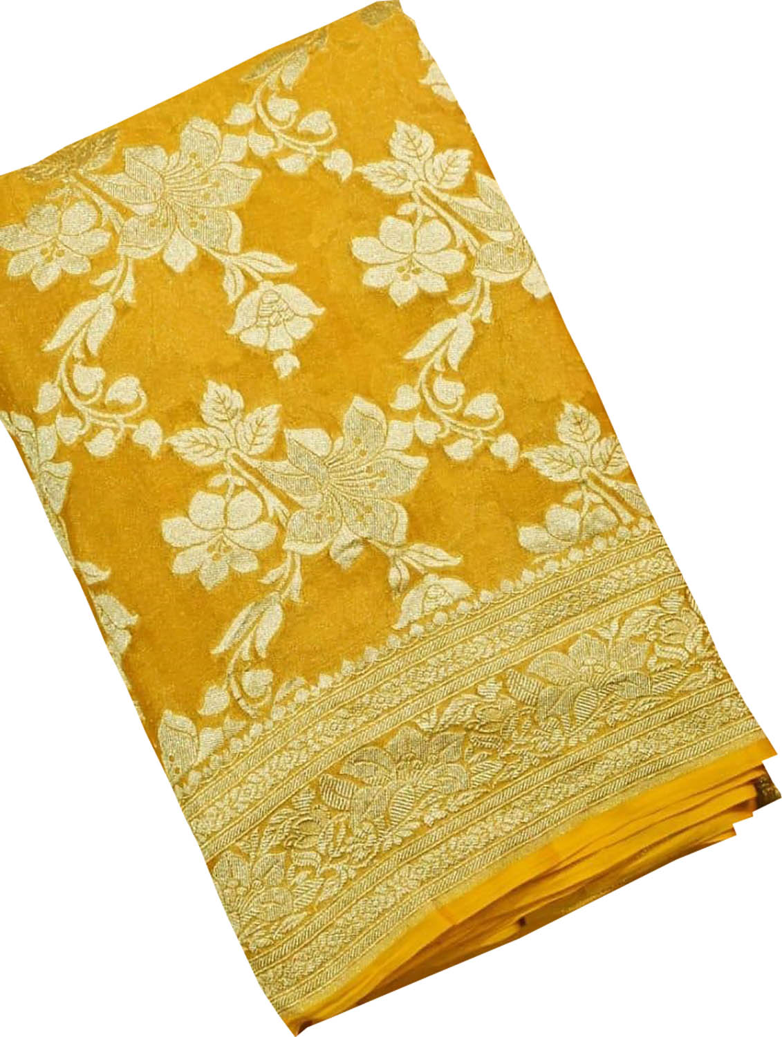 Stunning Yellow Handloom Banarasi Pure Tissue Georgette Saree - Luxurion World