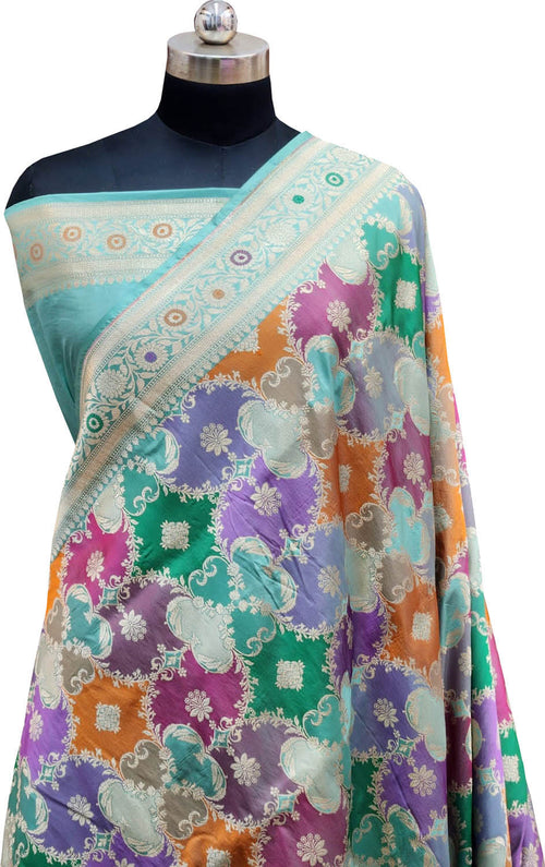 Exquisite Multicolor Handloom Banarasi Pure Katan Silk Rangkat Saree - Luxurion World