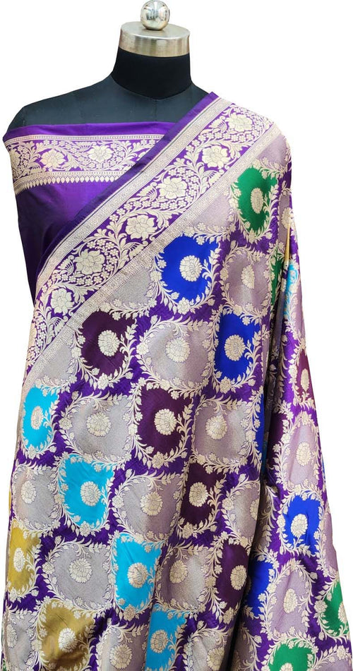 Exquisite Multicolor Handloom Banarasi Pure Katan Silk Rangkat Saree - Luxurion World