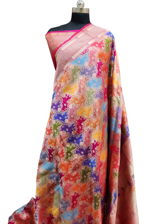 Exquisite Multicolor Handloom Banarasi Pure Katan Silk Rangkat Saree - Luxurion World