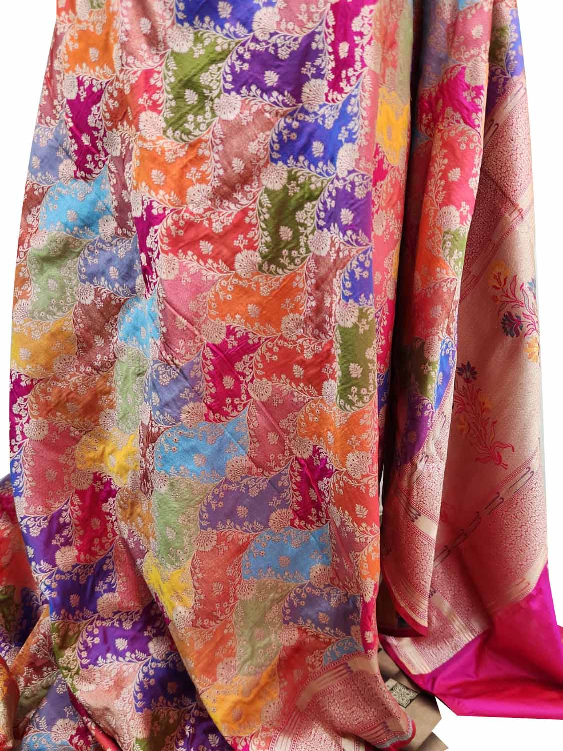 Exquisite Multicolor Handloom Banarasi Pure Katan Silk Rangkat Saree - Luxurion World