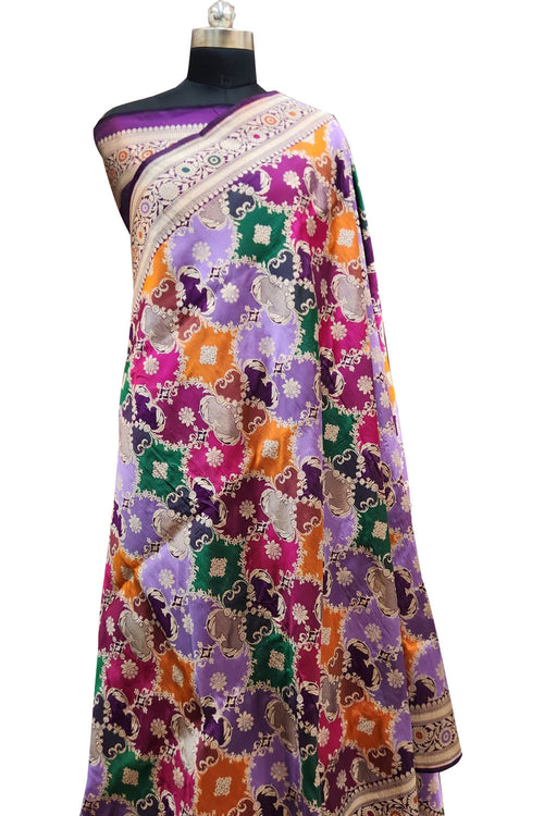 Exquisite Multicolor Handloom Banarasi Pure Katan Silk Rangkat Saree - Luxurion World