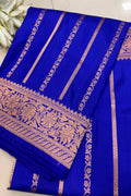 Blue Handloom Banarasi Pure Katan Silk Flower Design Saree