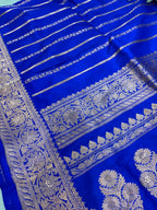 Blue Handloom Banarasi Pure Katan Silk Flower Design Saree