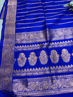 Blue Handloom Banarasi Pure Katan Silk Flower Design Saree
