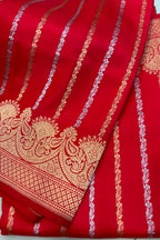 PS1B1MI626061601 Red Handloom Banarasi Katan Silk Stripe Design Saree