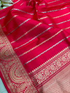 PS1B1MI626061601 Red Handloom Banarasi Katan Silk Stripe Design Saree