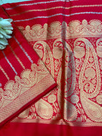 PS1B1MI626061601 Red Handloom Banarasi Katan Silk Stripe Design Saree