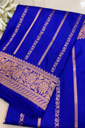 PS1B1MI626061602 Blue Handloom Banarasi Katan Silk Stripe Design Saree